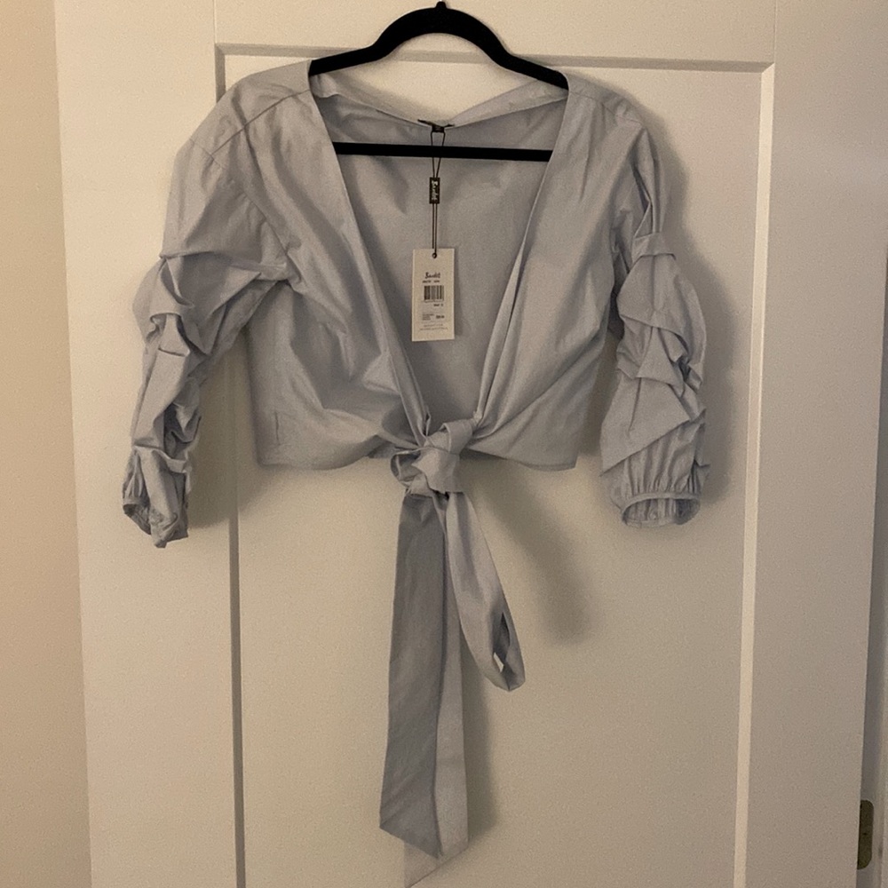 Blue Bardot Blouse